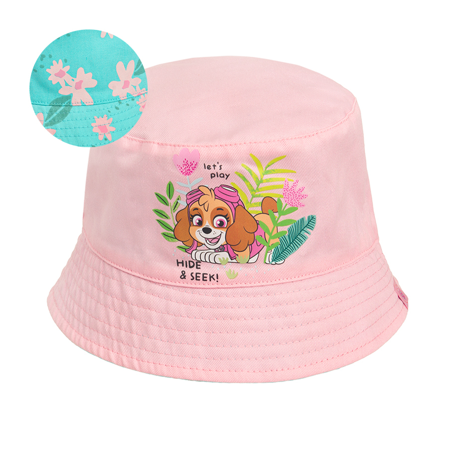 Paw Patrol print and light blue with flowers reversible summer hat