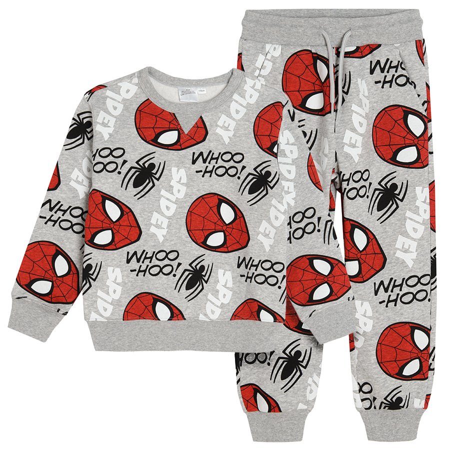 Σετ φούτερ και φόρμα γκρι με στάμπα Spiderman