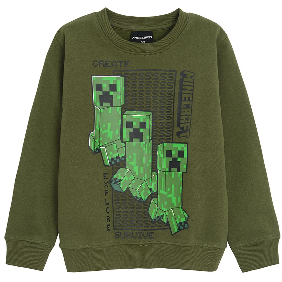 Μπλούζα μακρυμάνικη πράσινη με στάμπα Minecraft