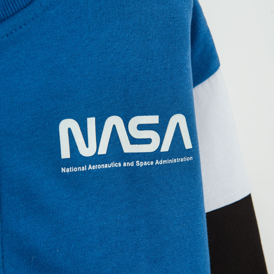 Ζακέτα με φερμουάρ μπλε, λευκή και μαύρη με στάμπα NASA