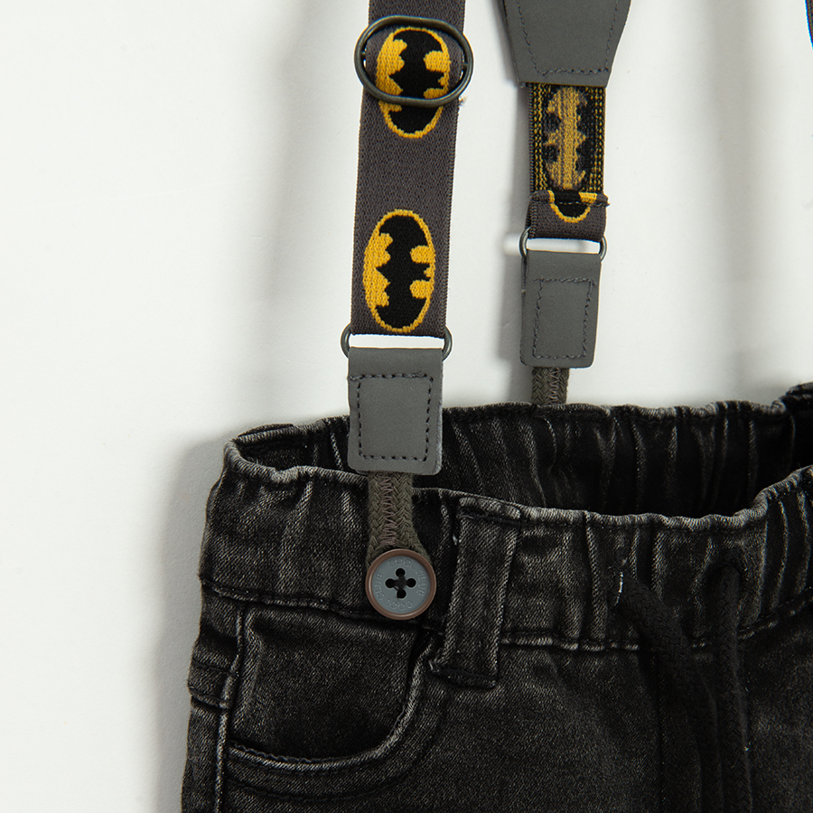 Batman dark grey denim pants with suspenders