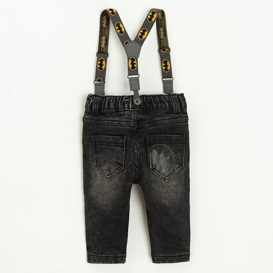 Batman dark grey denim pants with suspenders