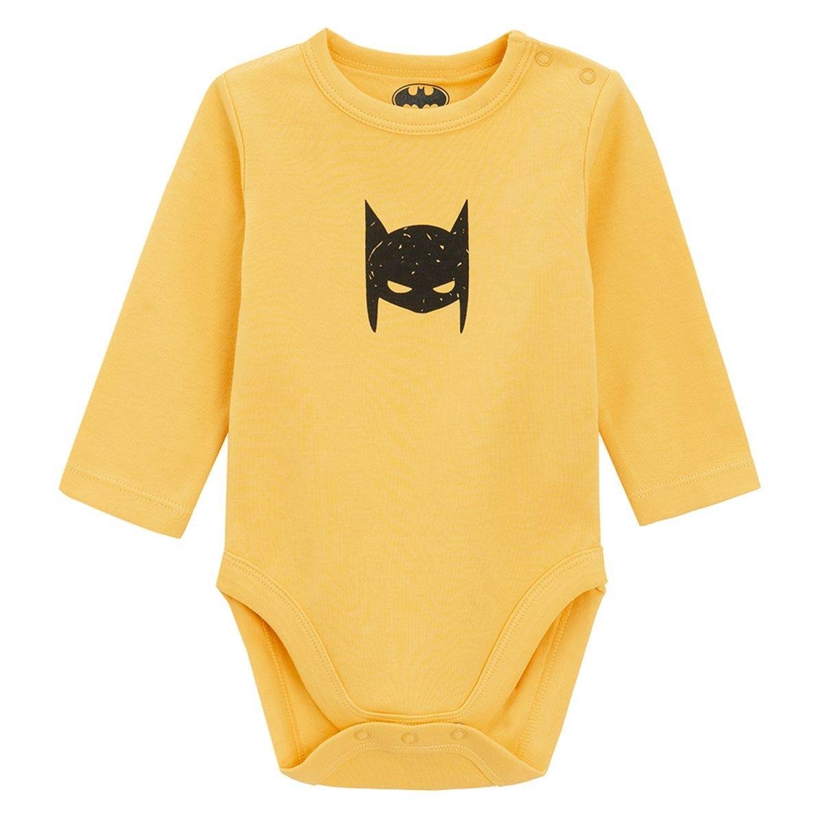 Batman yellow, white and light grey long sleeve bodysuits- 3 pack