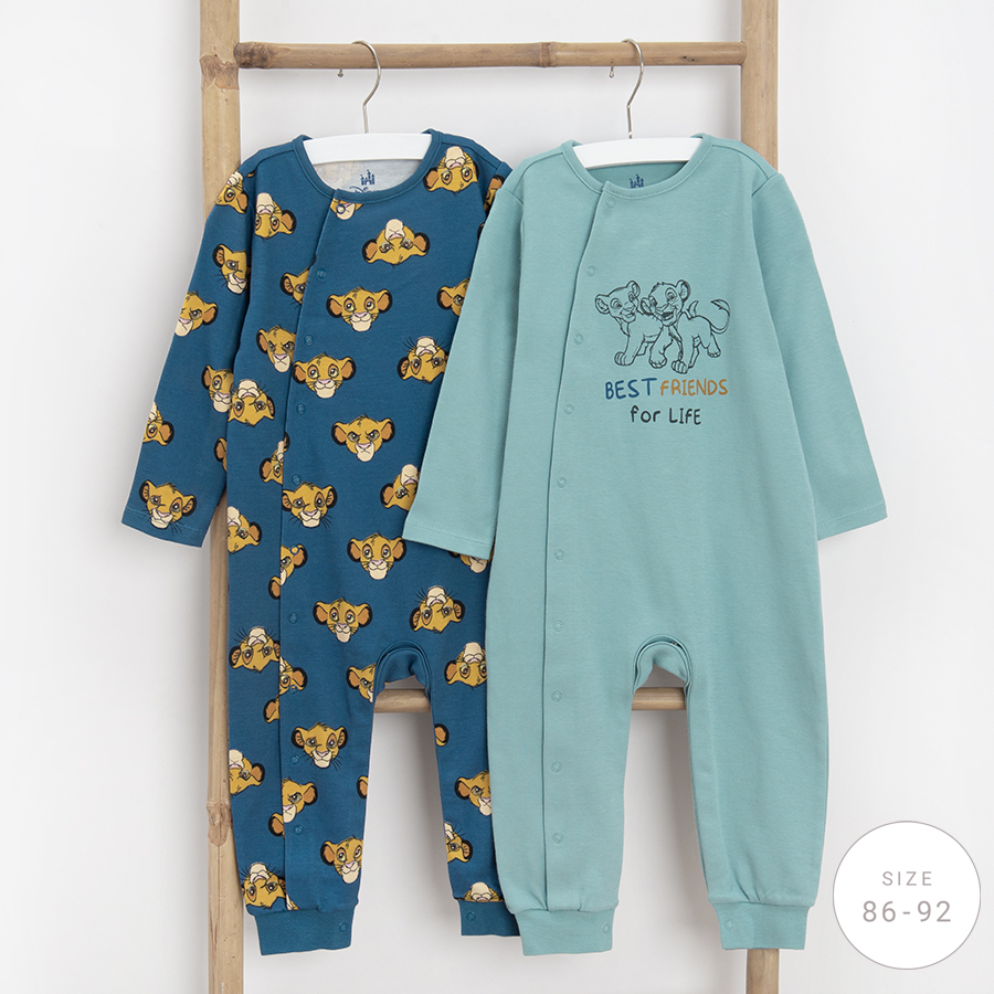 Lion King light blue and blue footed overalls with side buttons- 2 pack