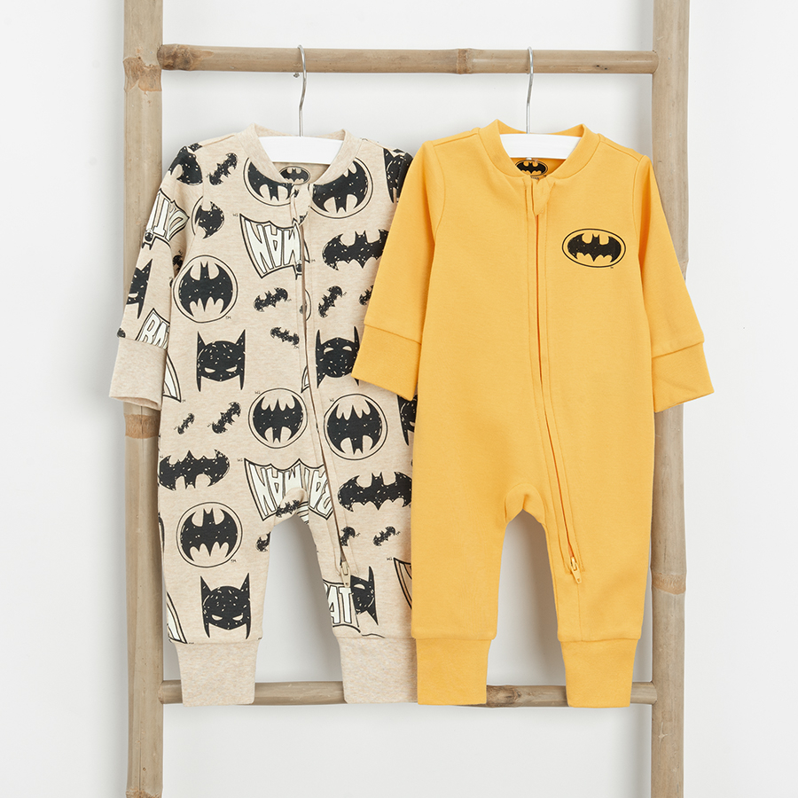 Batman footed overalls with side zipper- 2 pack