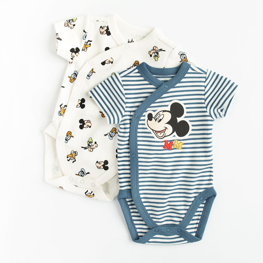 Mickey Mouse and Friends white and striped short sleeve bodysuits- 2 pack