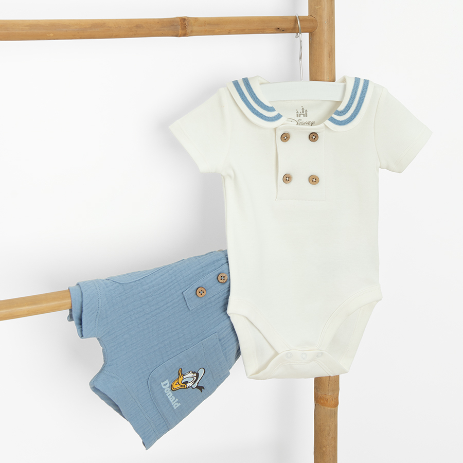 Donald Duck navy style short sleeve bodysuit and blue shorts set- 2 pieces