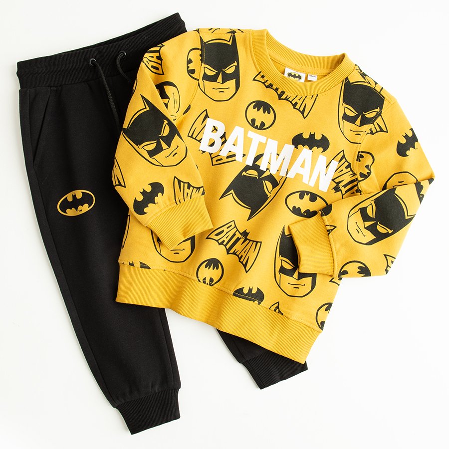Σετ φόρμας φούτερ κίτρινο με στάμπα BATMAN και παντελόνι μαύρο