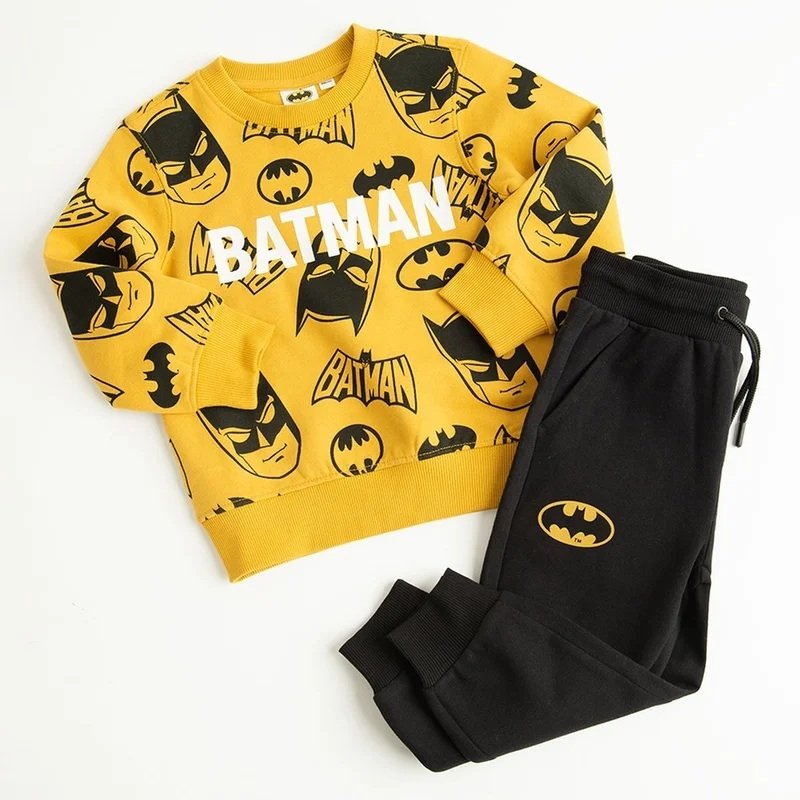 Σετ φόρμας φούτερ κίτρινο με στάμπα BATMAN και παντελόνι μαύρο