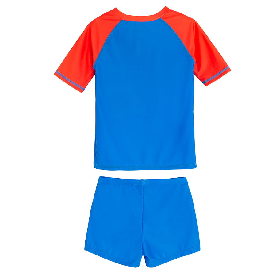 Μαγιό 2 τμχ μπλούζα και σορτς μπλε και κόκκινη με στάμπα PAW PATROL