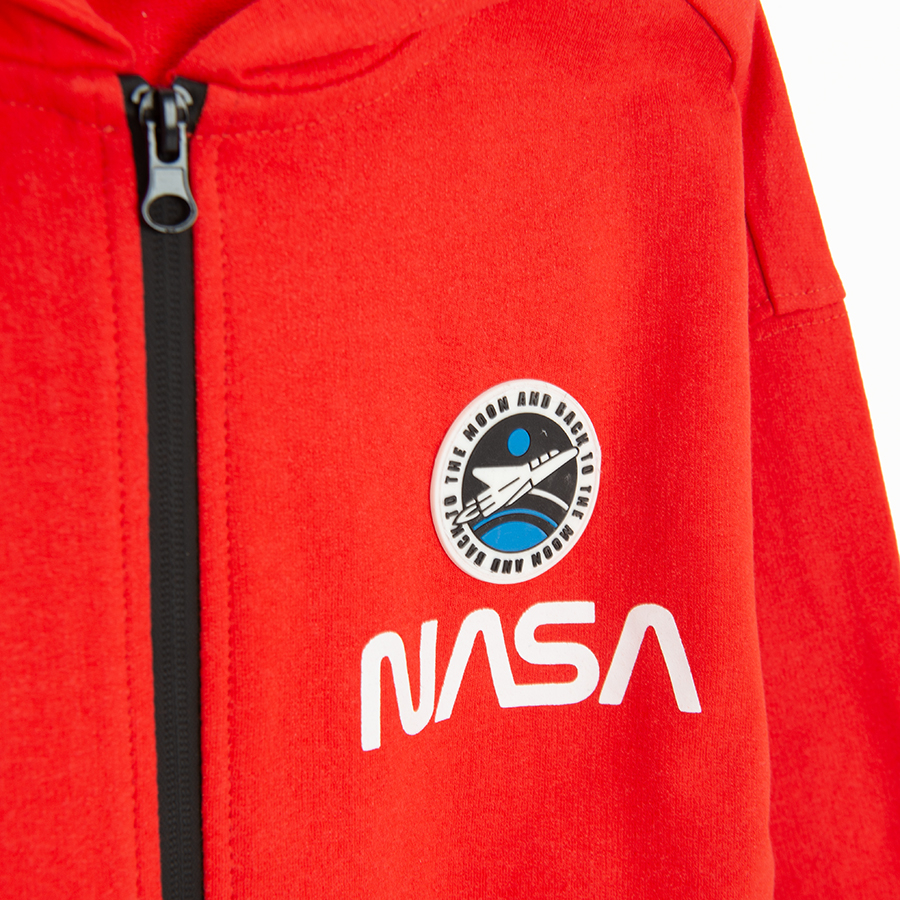Ζακέτα κόκκινη με φερμουάρ και κουκούλα και στάμπα NASA