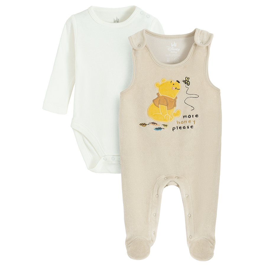 Winnie the Pooh footed overall and grey long sleeve bodysuit set- 2 pieces