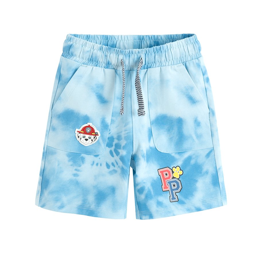 Σορτς γαλάζιο με εφέ tie dye, λάστιχο στη μέση, κορδόνι και στάμπα PAW PATROL