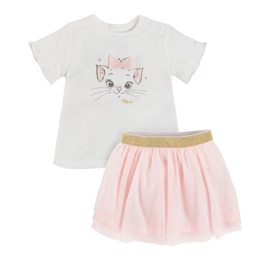 Marie Aristocats short sleeve blouse and pink tutu skirt clothing set