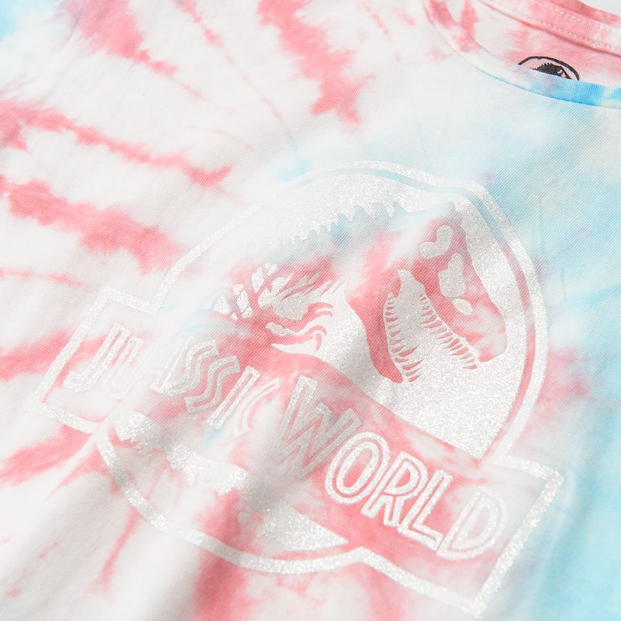 Μπλούζα κοντομάνικη με εφέ tie dye και στάμπα Jurassic World