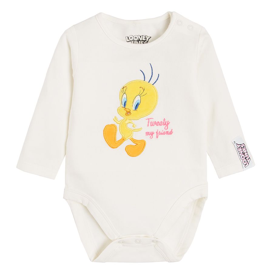 Φορμάκι μακρυμάνικο λευκό με στάμπα "Tweety"
