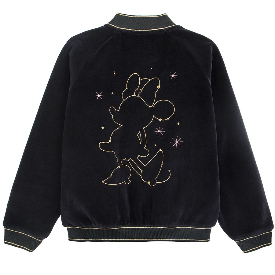 Ζακέτα μαύρη βελουτέ με φερμουάρ και στάμπα Minnie Mouse