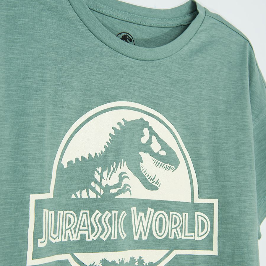 Μπλούζα κοντομάνικη πράσινη με στάμπα Jurassic World