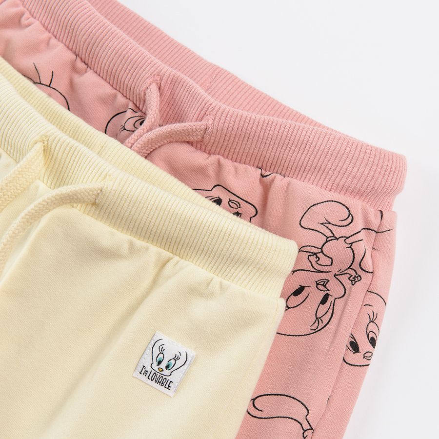 Light pink and cream Looney tunes jogging pants with adjustable waist - 2 pack
