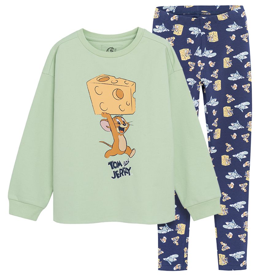 Tom and Jerry green sweatshirt and blue leggings set