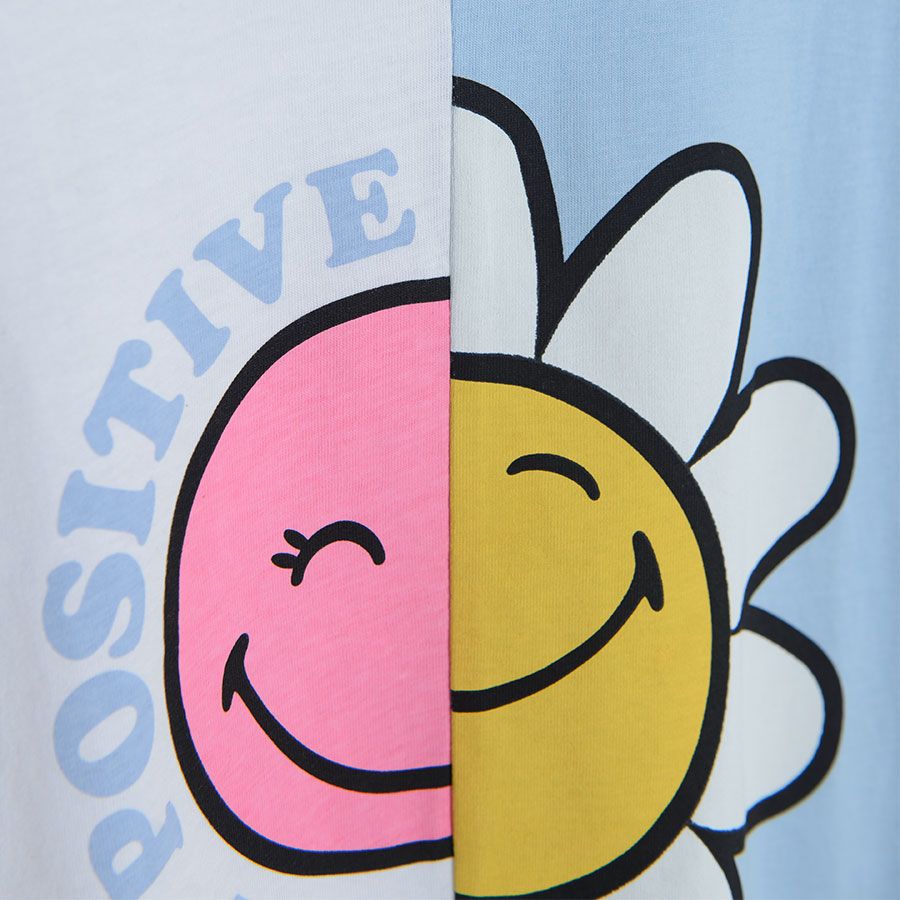 Μπλούζα κοντομάνικη μπλε γαλάζιο με στάμπα BE POSITIVE smiley world