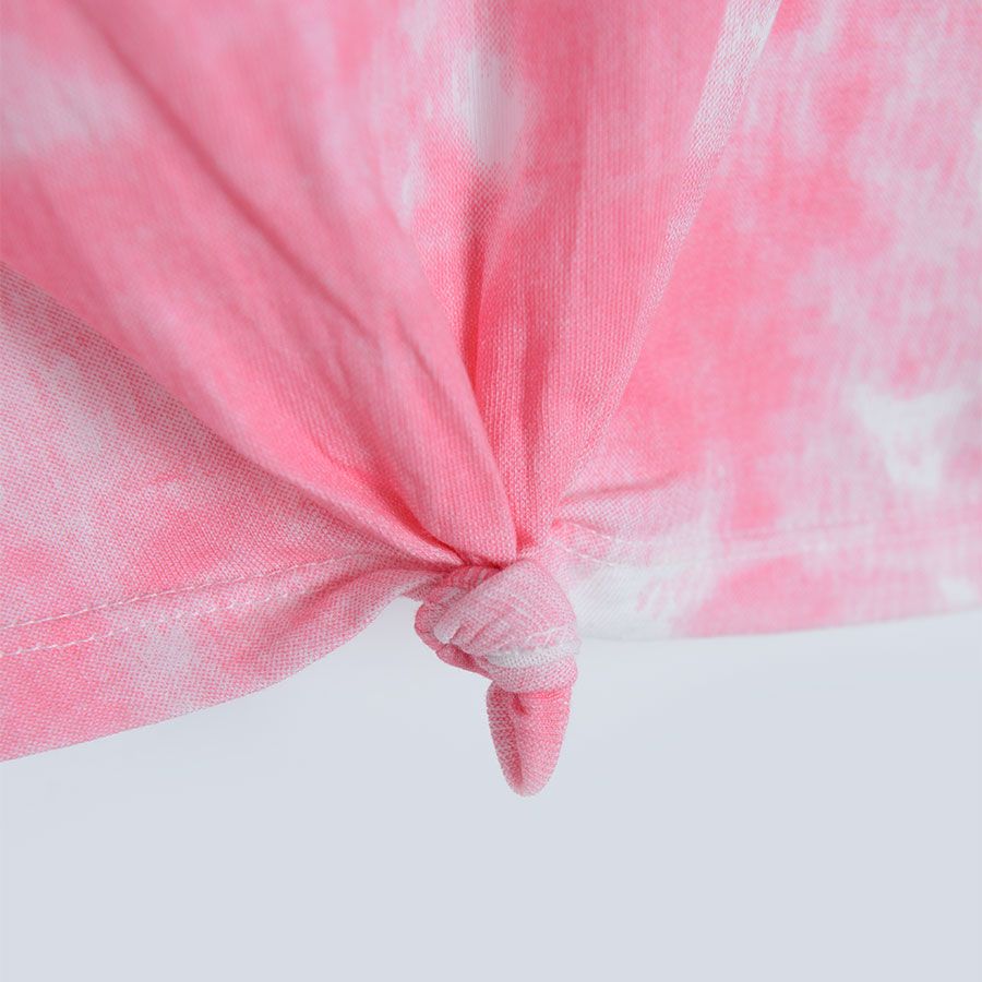 Μπλούζα αμάνικη ροζ λευκό με δέσιμο, εφε tie dye και στάμπα smiley world