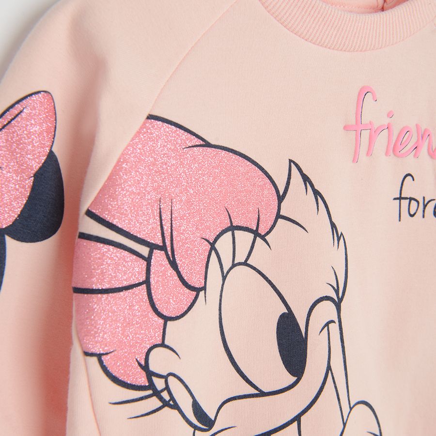 Σετ ροζ φούτερ μακρυμάνικο και ροζ φόρμα με στάμπα Minnie Mouse και Daisy Duck