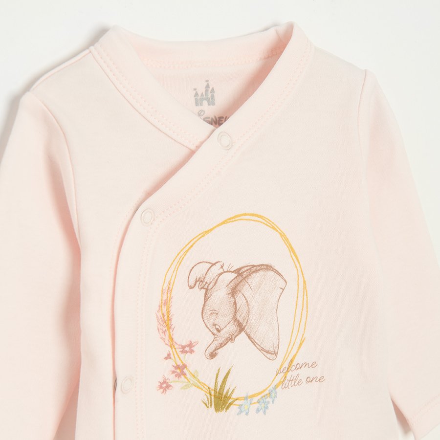 Dumbo the Elephant pink wrap long sleeve bodysuit, footed leggings, long sleeve footed overall and hat- 4 pieces