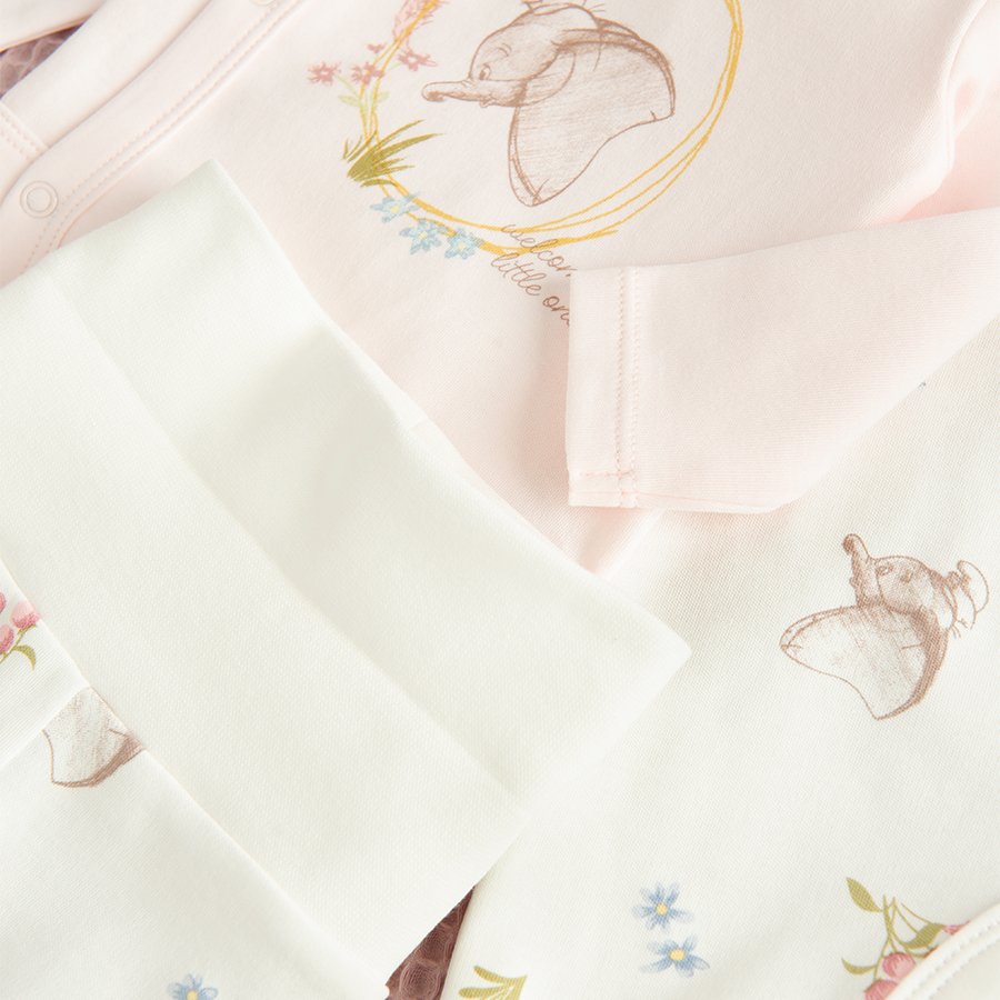 Dumbo the Elephant pink wrap long sleeve bodysuit, footed leggings, long sleeve footed overall and hat- 4 pieces