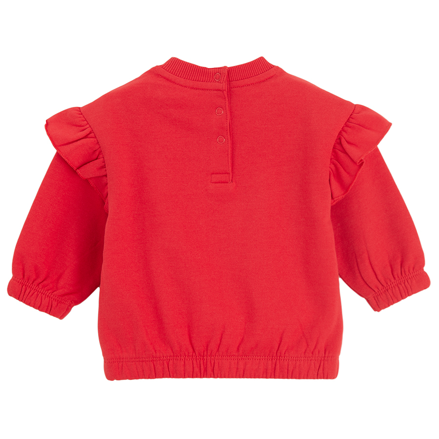 Mickey and Minnie Mouse red long sleeve sweatshirt with ruffle on the sleeves