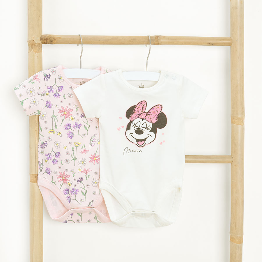 Minnie Mouse white short sleeve and pink floral bodysuits- 2 pacl