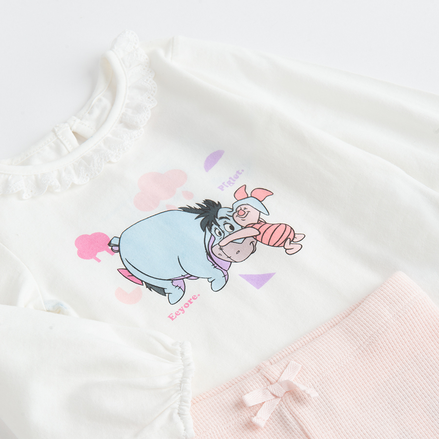 Winnie the Pooh white long sleeve bodyusit and pink leggings set- 2 pieces