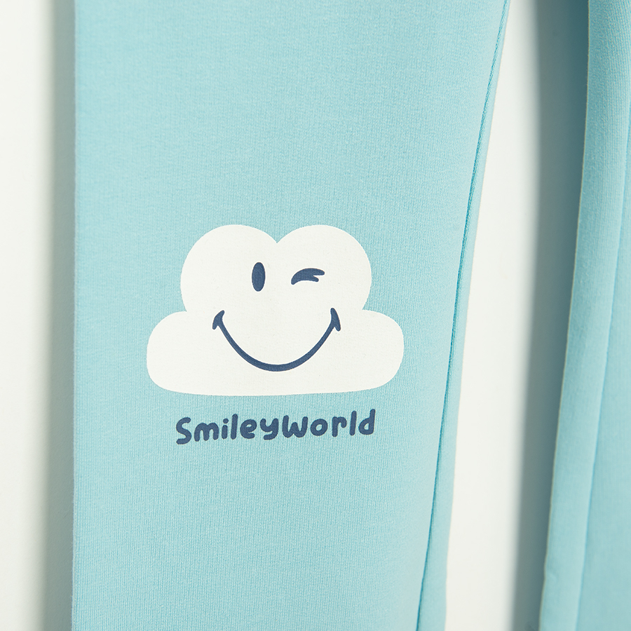 Κολάν καμπάνα γαλάζιο με στάμπα SMILEY WOLRD στα γόνατα