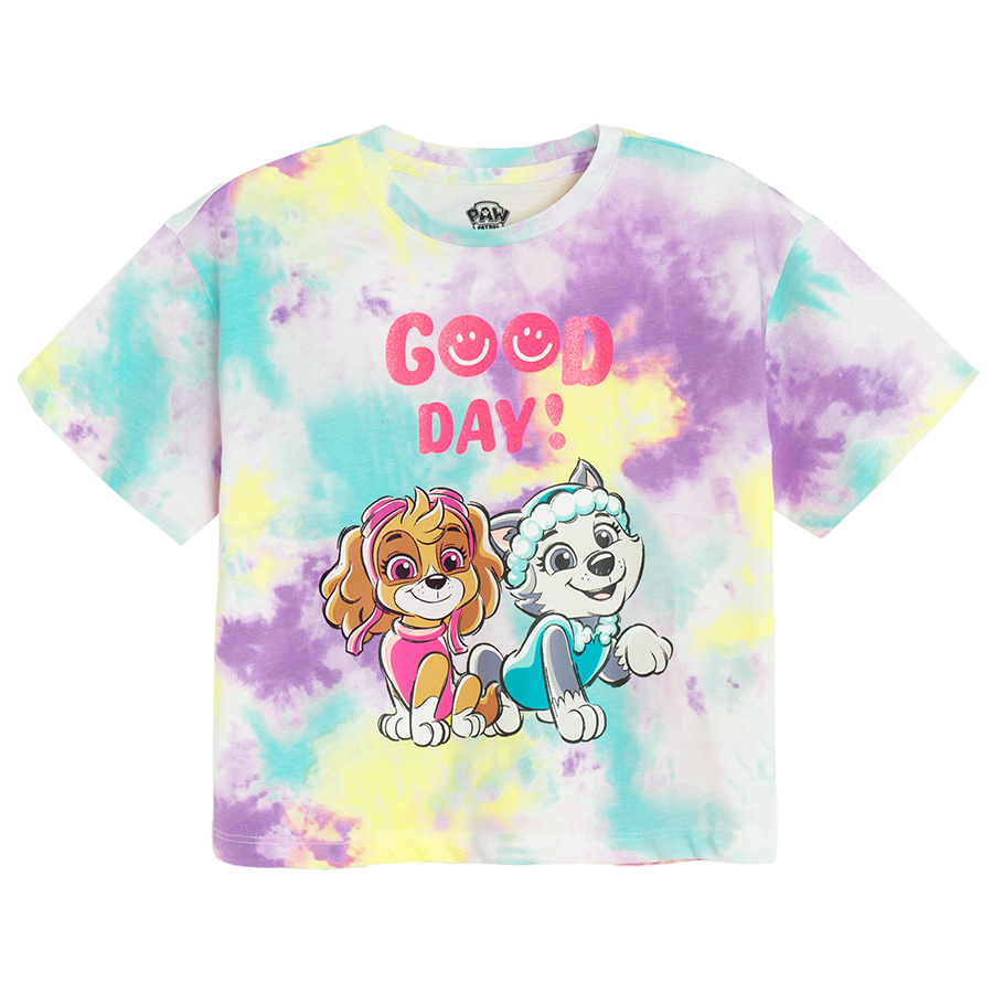 Μπλούζα κοντομάνικη με εφέ tie dye και στάμπα PAW PATROL