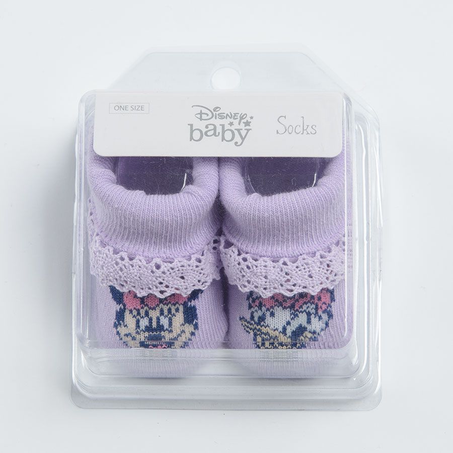 Κάλτσες μωβ με στάμπα Minnie Mouse και Daisy Duck