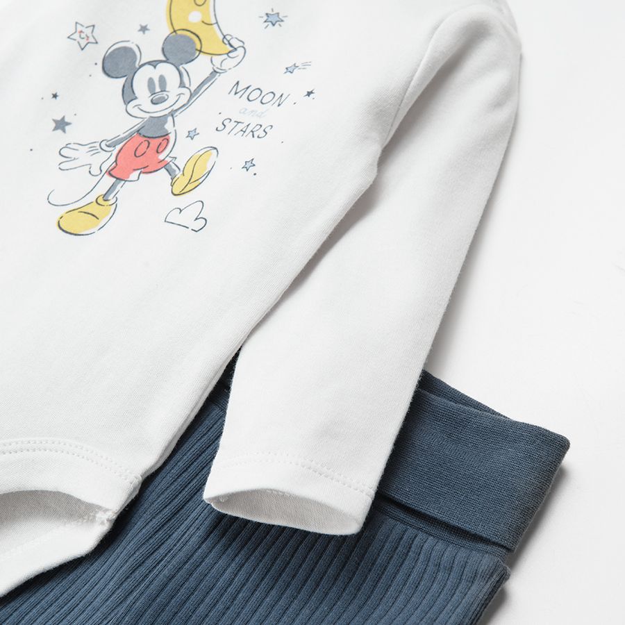 Σετ φορμάκι μακρυμάνικο λευκό με στάμπα Mickey Mouse και παντελόνι φόρμα μπλε
