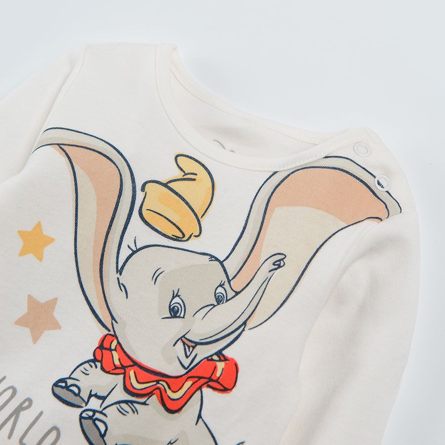 Σετ φορμάκι μακρυμάνικο λευκό με στάμπα Dumbo το ελεφαντάκι και ροζ παντελόνι