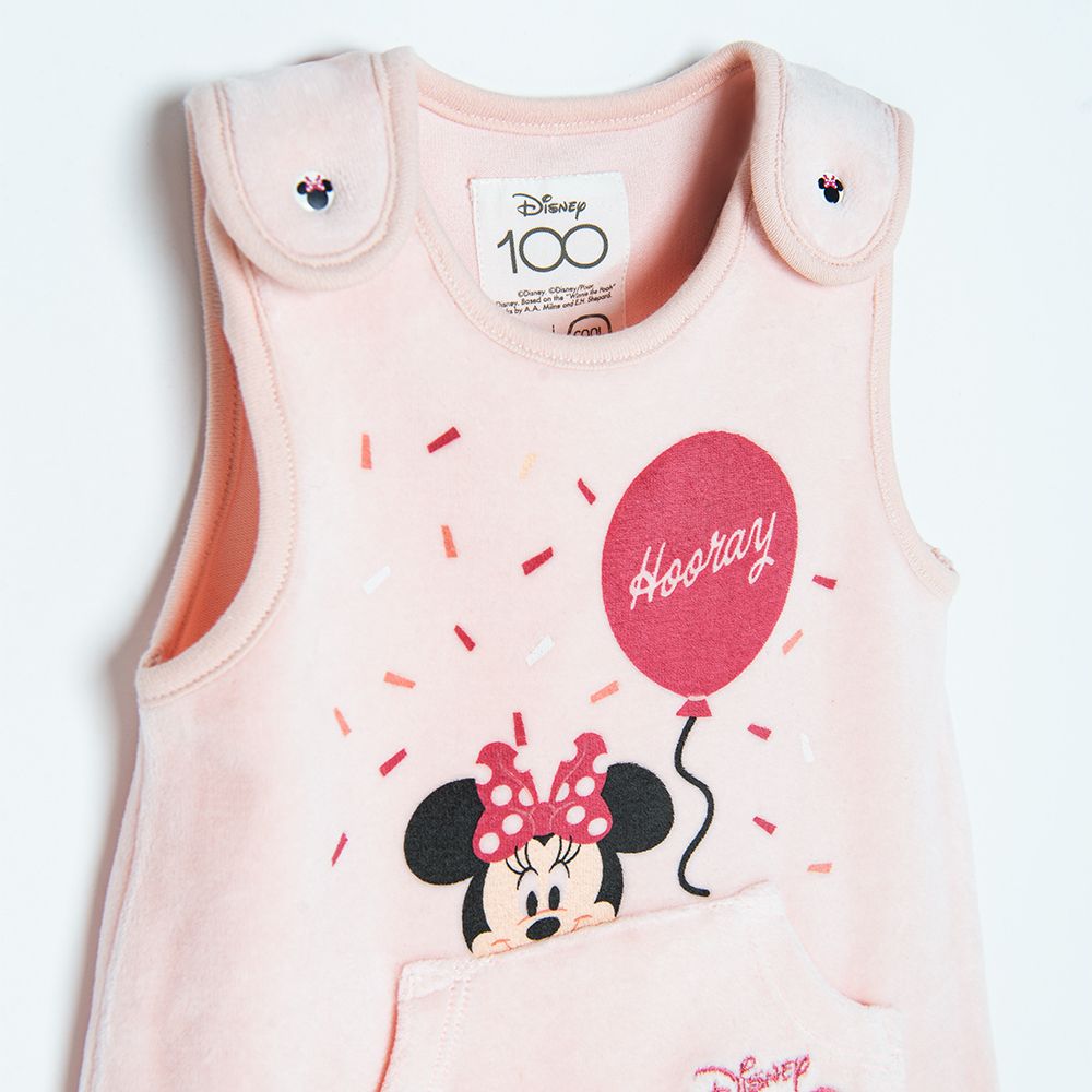 Minnie Mouse clothing set, long sleeve bodysuit, sleeveless footed overall and cap with ears