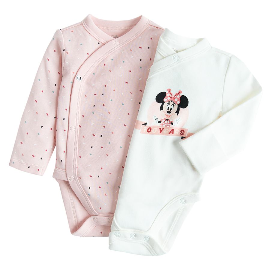 Minnie Mouse white and pink log sleeve wrap bodysuits- 2 pack