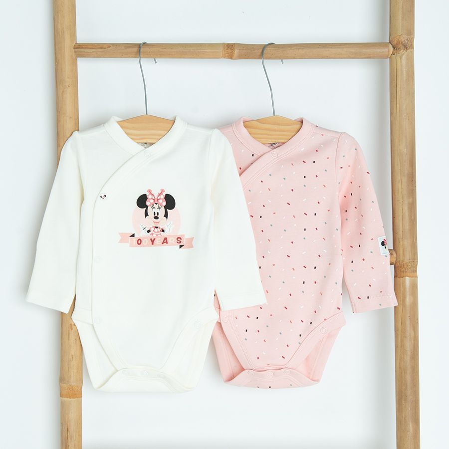 Minnie Mouse white and pink log sleeve wrap bodysuits- 2 pack