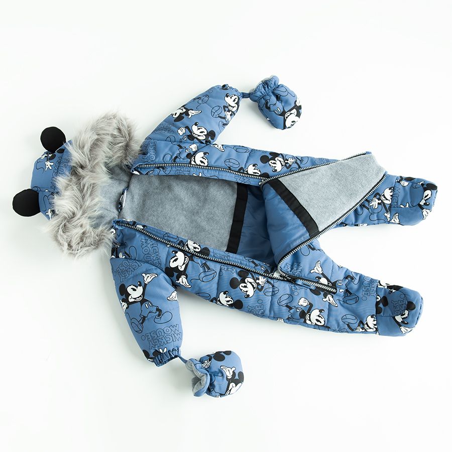 Mickey Mouse hooded snowsuit with two zippers with mittens