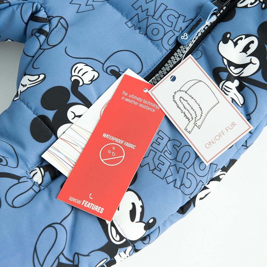 Mickey Mouse hooded snowsuit with two zippers with mittens