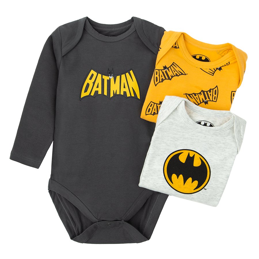Batman white grey black long sleeve bodysuits- 3 pack