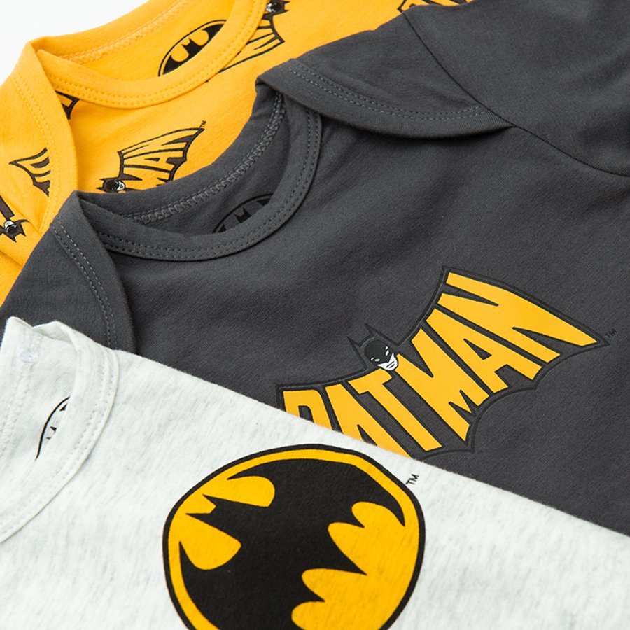 Batman white grey black long sleeve bodysuits- 3 pack