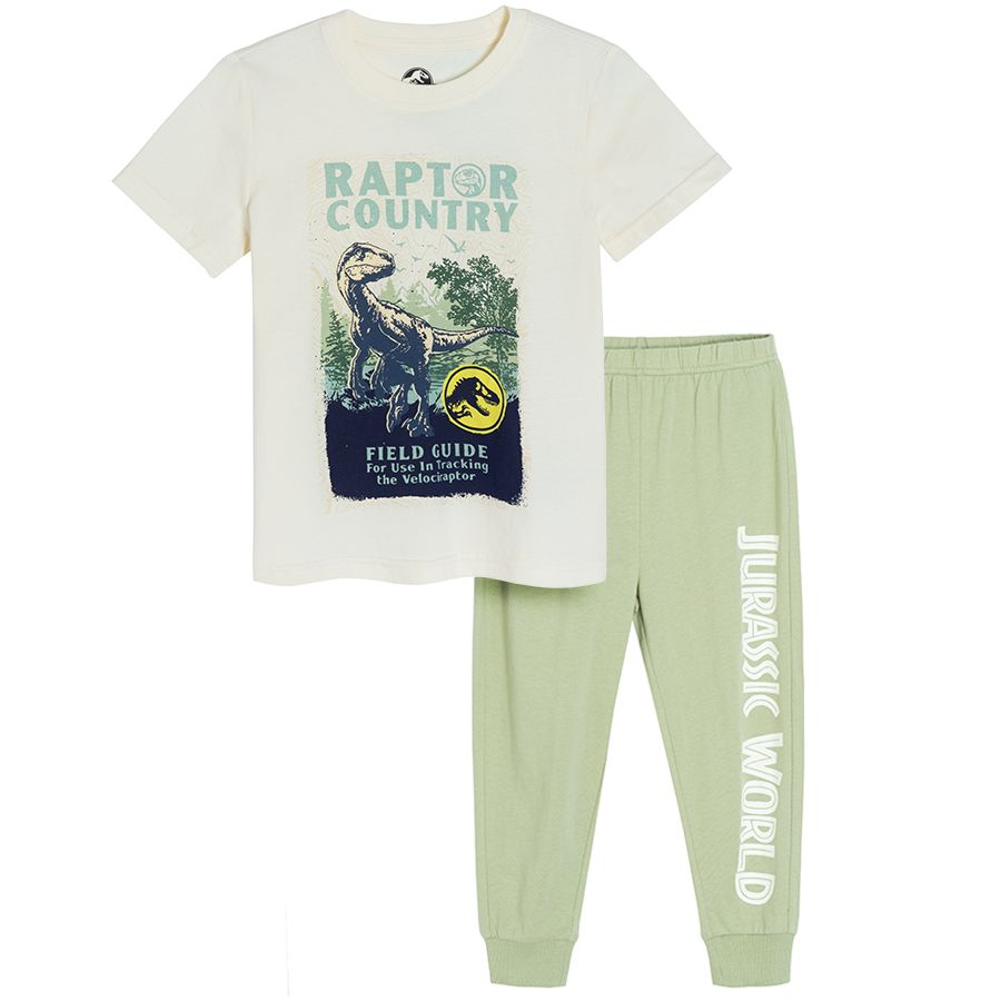 Πυτζάμες σετ κοντομάνικη μπλούζα και πράσινο παντελόνι με στάμπα Jurassic Park