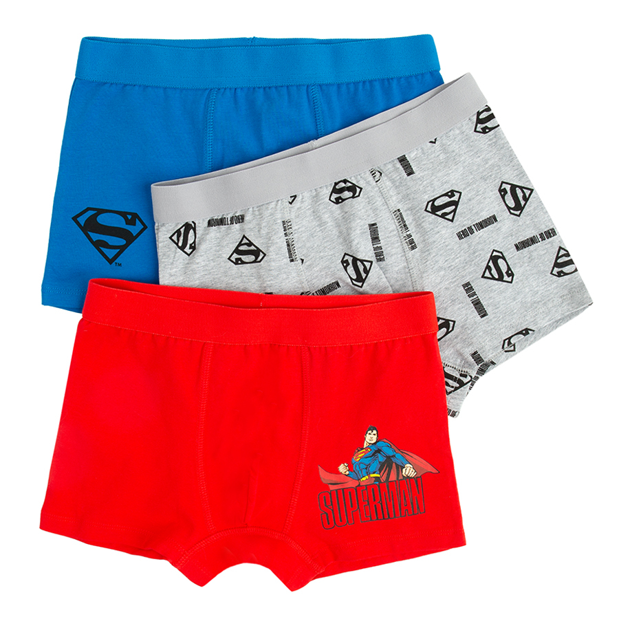 Superman blue, red and grey boxershorts- 3 pack