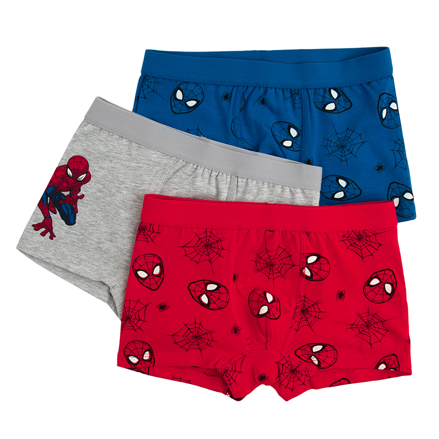Spiderman blue, red and grey boxer shorts- 3 pack