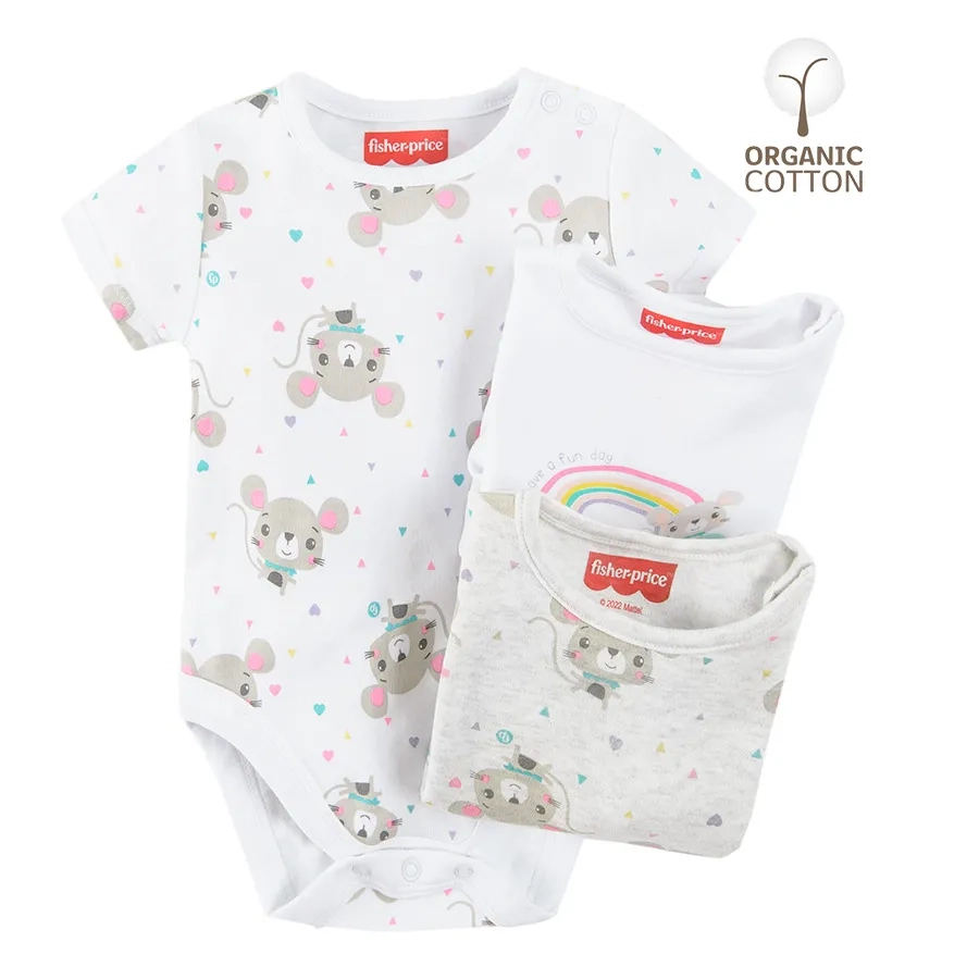 Fisher Price short sleeve bodysuits with mice print 3-pack