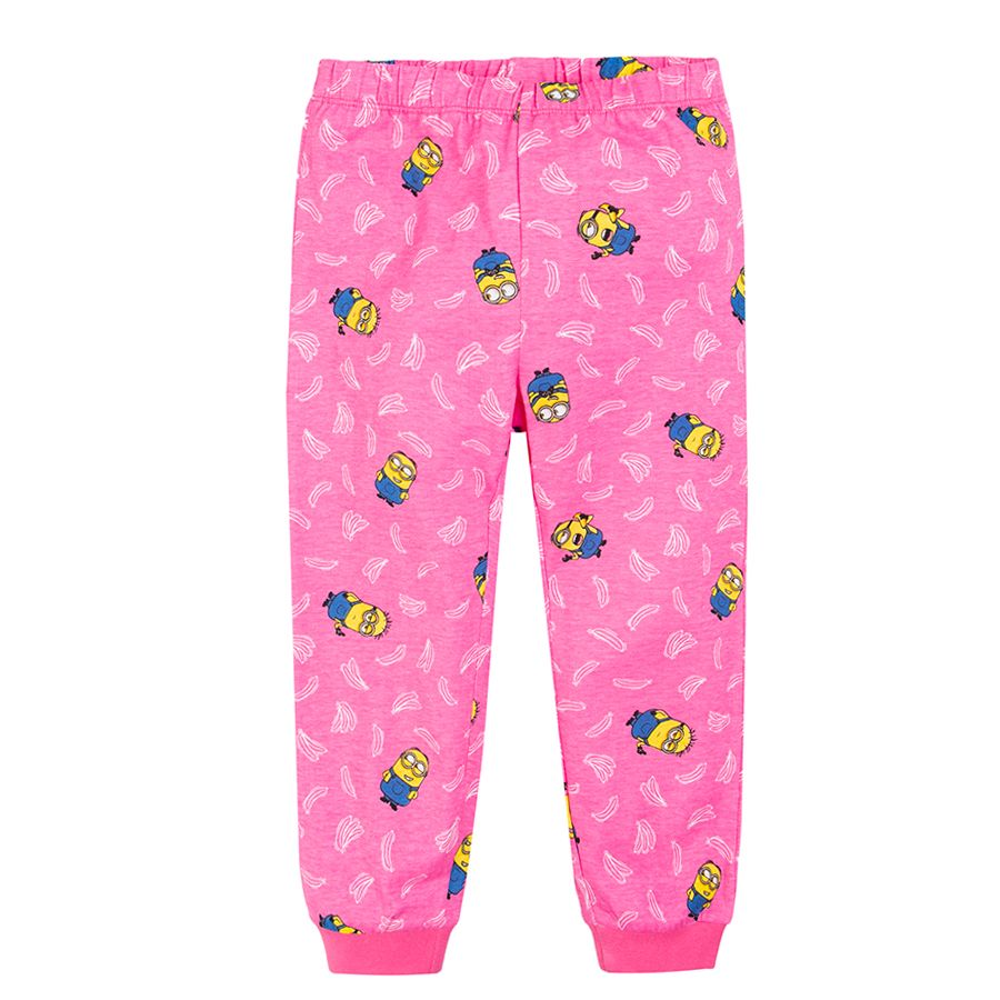 Πυτζάμες σετ ροζ μπλούζα μακρυμάνικη και παντελόνι με στάμπα Minions