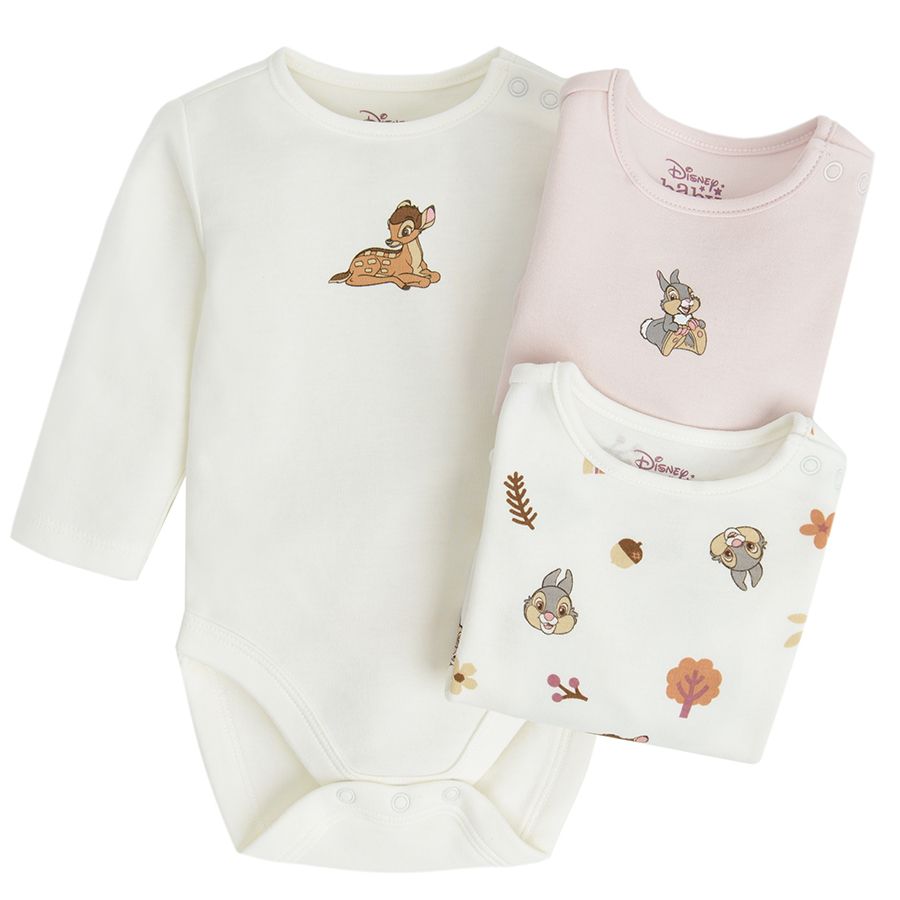 Bambie white and violet long sleeve bodysuits- 3 pack